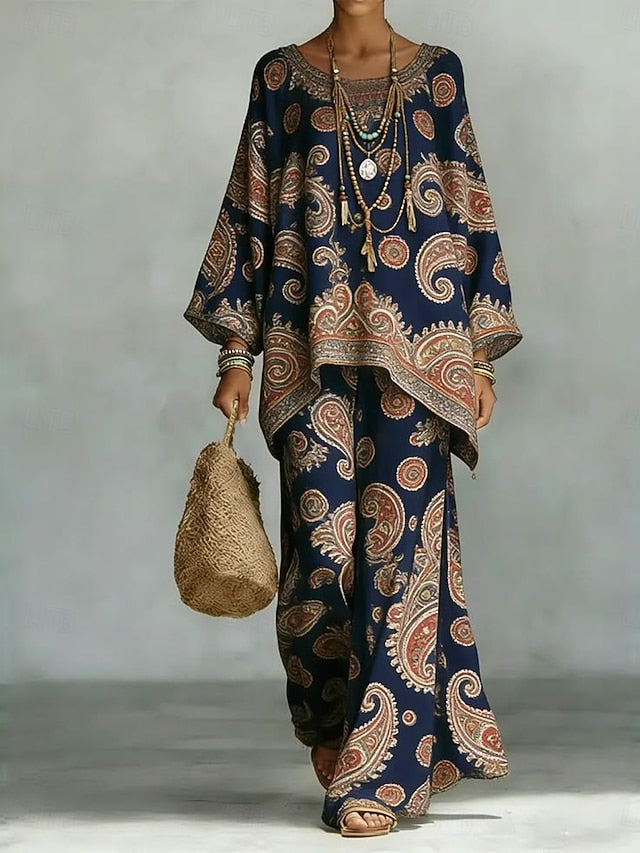 Women's Shirt Cotton Linen Sets Pants Sets Long Sleeve Bell