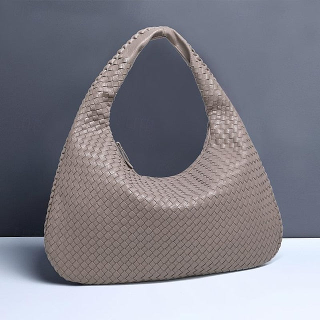Woven Bag Faux – Burgundy Leather Hobo Women's Chic