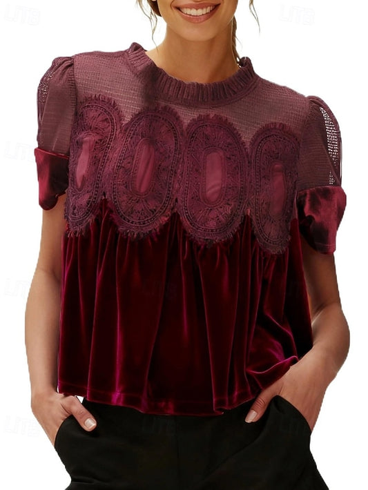 Women's Blouse Lace Tops Lace Patchwork Plain Vintage