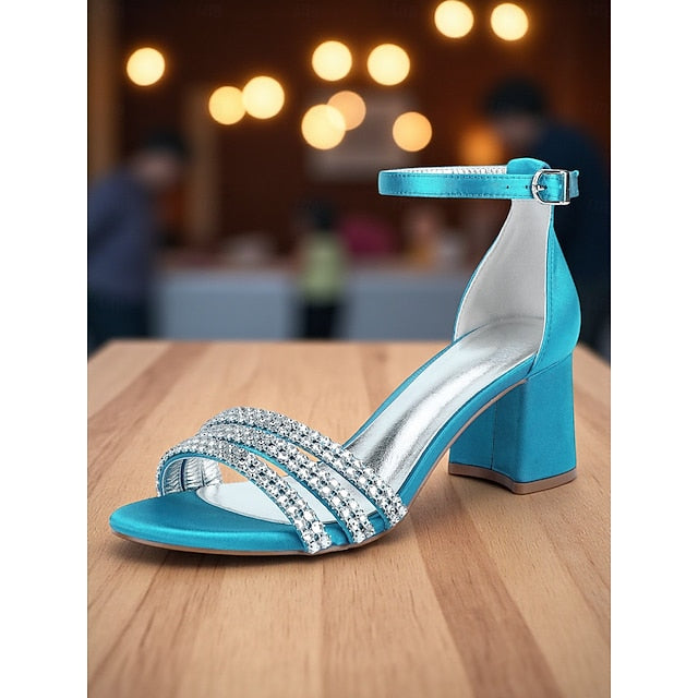 Rhinestone Satin Women's Purple Heel with Block Sandals