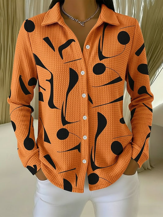 Women's Waffle Shirt Blouse Buttons Print Geometric
