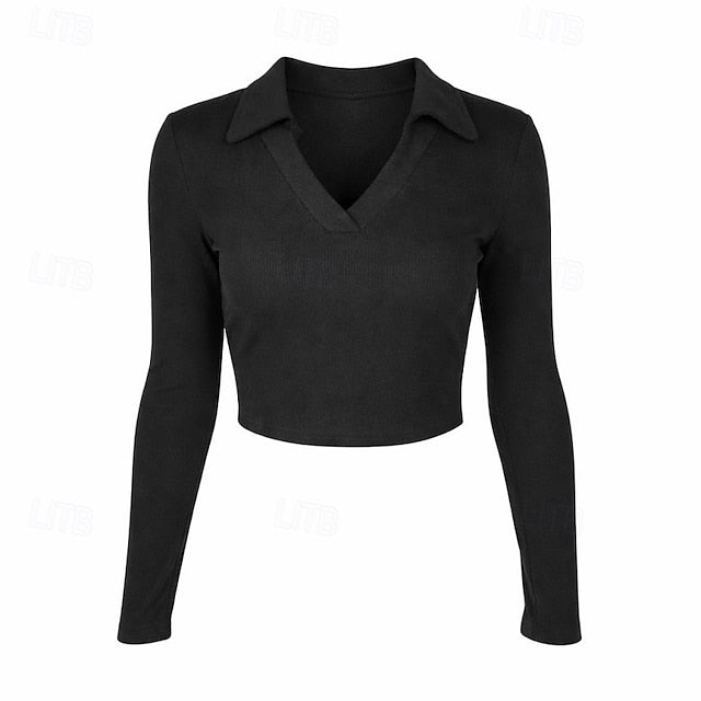 Women's Petite Ribbed Knit Tops Tee Y2K Slim fit top Solid