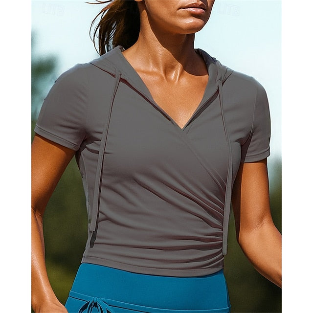 Women's Hiking Shirt Hiking top Ruched top Short Sleeve V