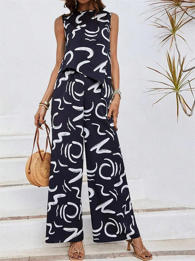 Women's Tank Top Pants Sets Wide Leg Pants Trousers