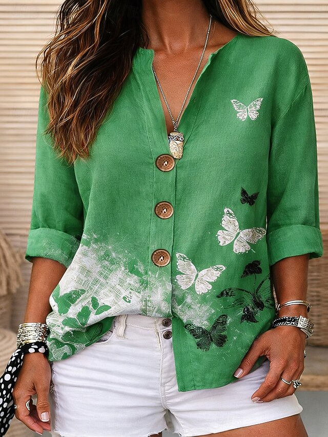 Women's Blouse Print Graphic Butterfly Elegant Vintage
