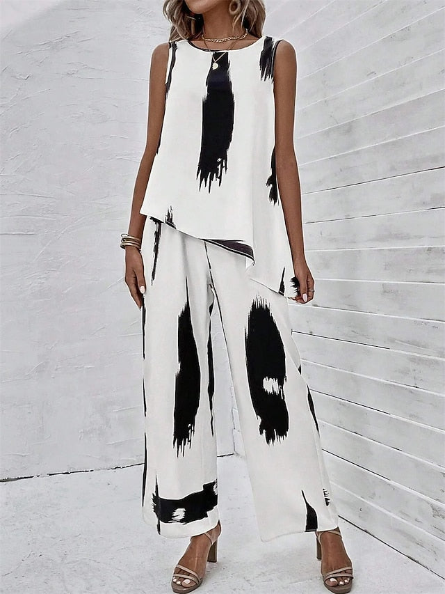 Women's 2 Pieces Fashion Daily Tank Top Pants Sets Wide Leg
