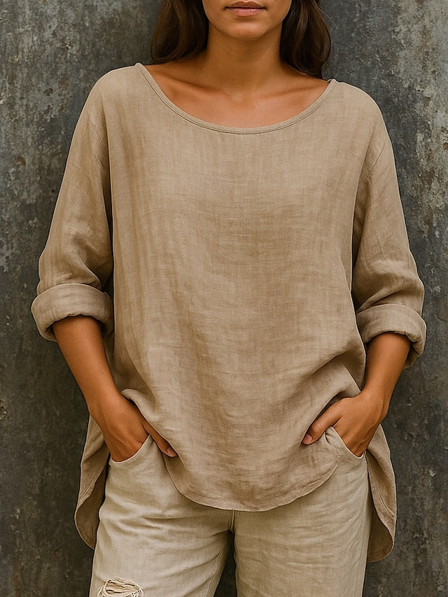 Women's Cotton Blend Summer Tops Blouse Basic Classic Retro