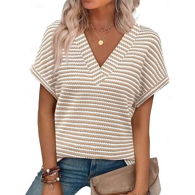 Women's T Shirt Tee Top Print Striped Fashion Stylish