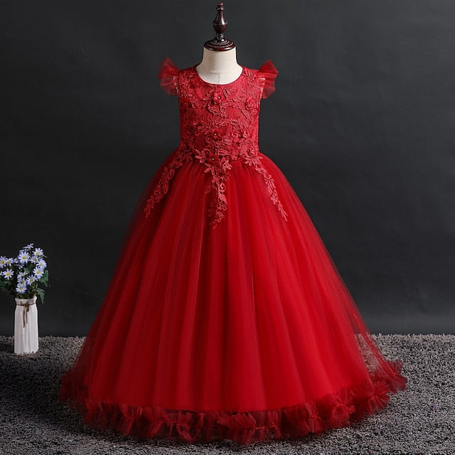 Sleeveless Kids Flower Dress Jacquard Girl Girls'