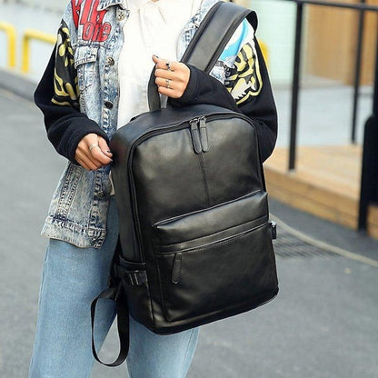 mit Lederrucksack Schwarz Faux Front Reißverschluss Herrentasche