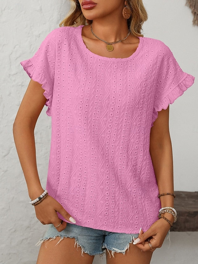 Women's T Shirt Tee Top Eyelet Plain Fashion Stylish