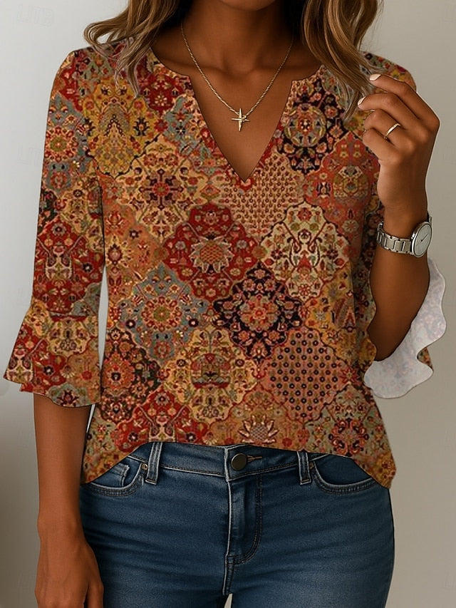 Women's Blouse Print Floral Graphic Ethnic Retro Vintage