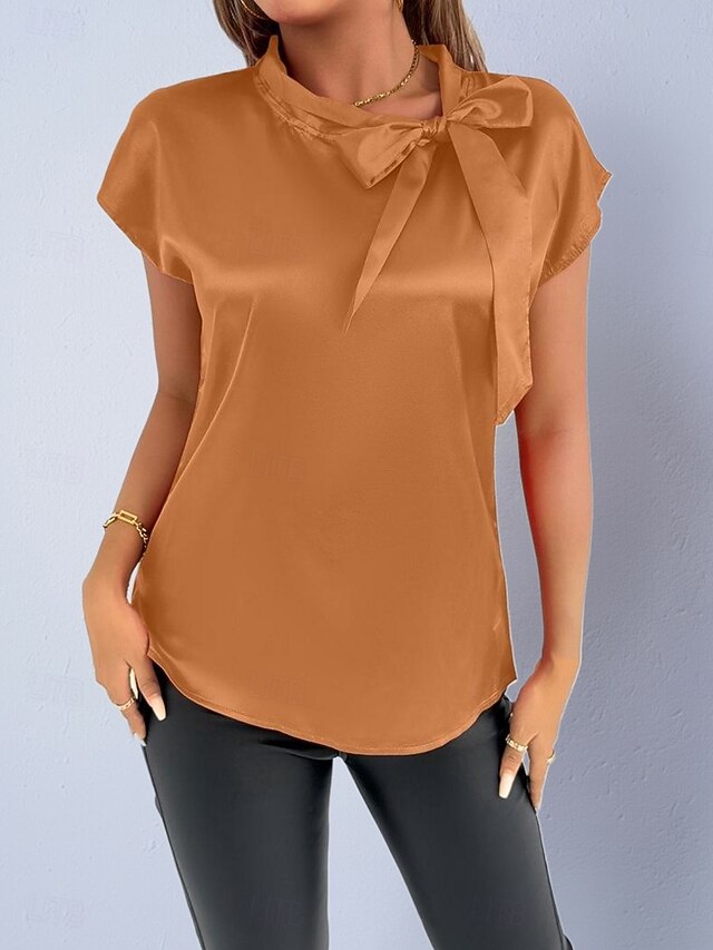 Women's Shirt Satin Shirt Casual Shirt Bow Plain Stylish