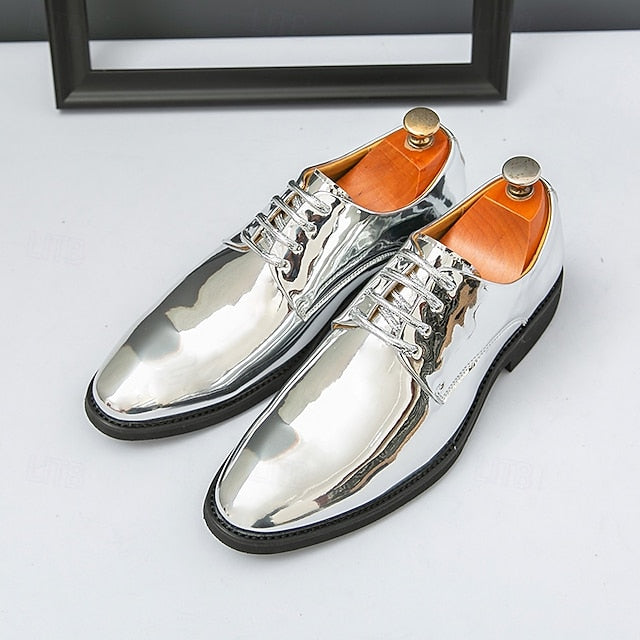 Patent Men Lace-Up – Sleek Shoes Shiny for Gold Leather