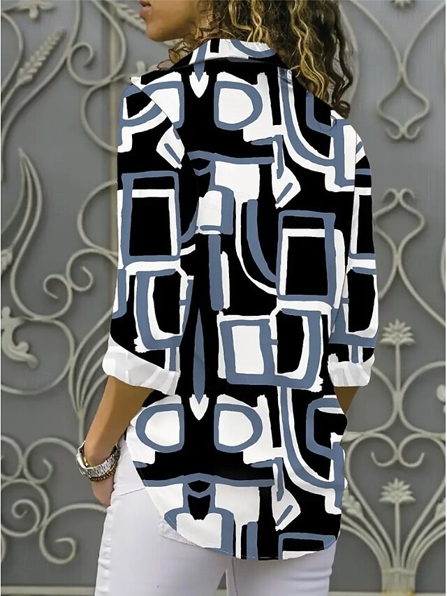 Women's Shirt Blouse Buttons Print Plaid Polka Dot Casual