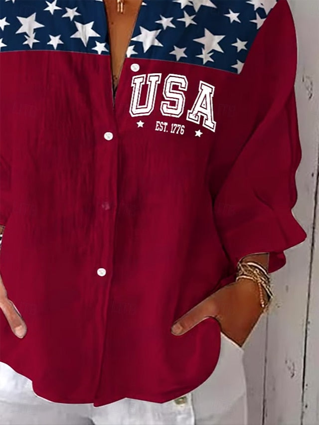 American Women's Patriotic Graphic Flag USA Vintage
