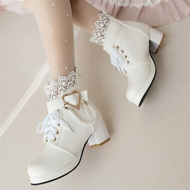 Boots Ankle Lace-Up Shoes Bridal White – Wedding Women's