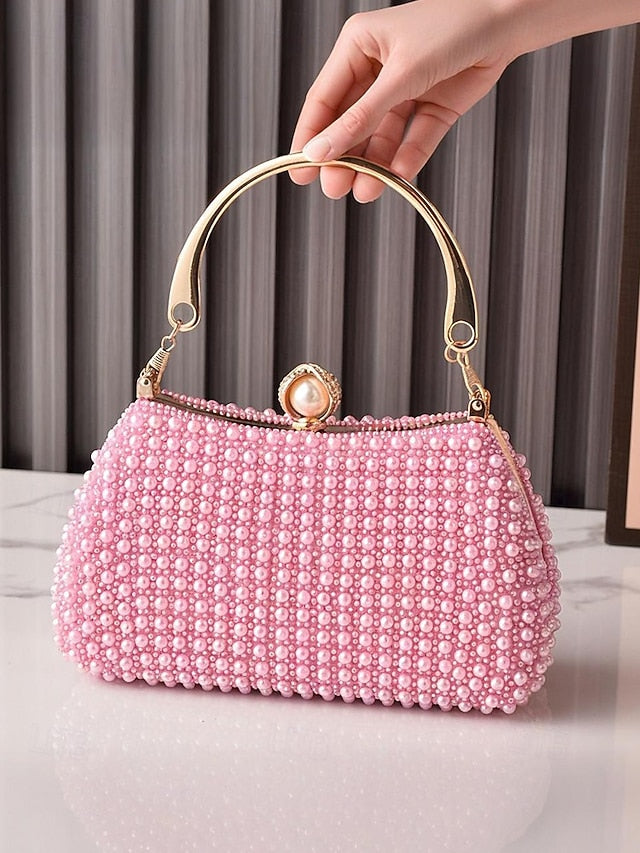 Clutch Beaded Gold Pearl Handle Women's with Bag Evening