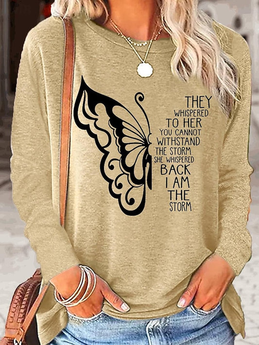 Women's T shirt Long Sleeve Butterfly Letter Fashion Casual