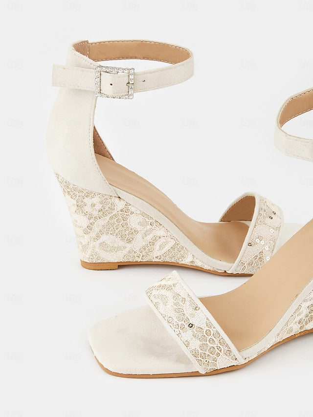 Heel Strap Women for Stylish White Sandals Lace – Wedge Ankle