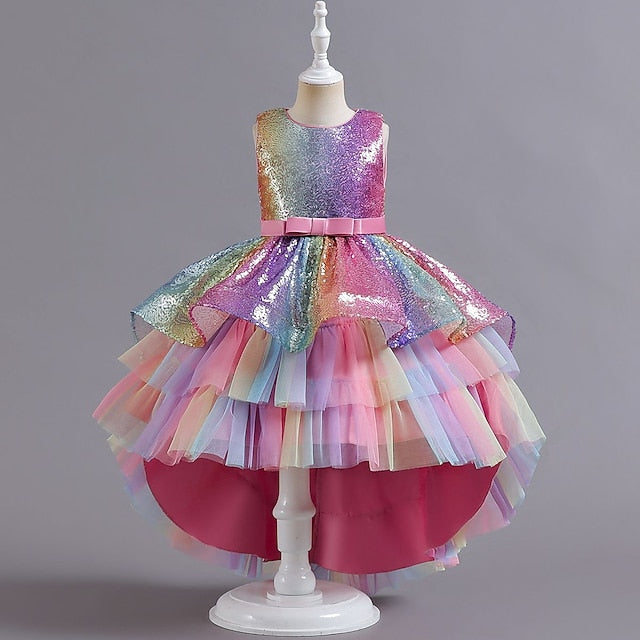 Sleeveless Dress Sequin Kids Wedding Party colour Girls'