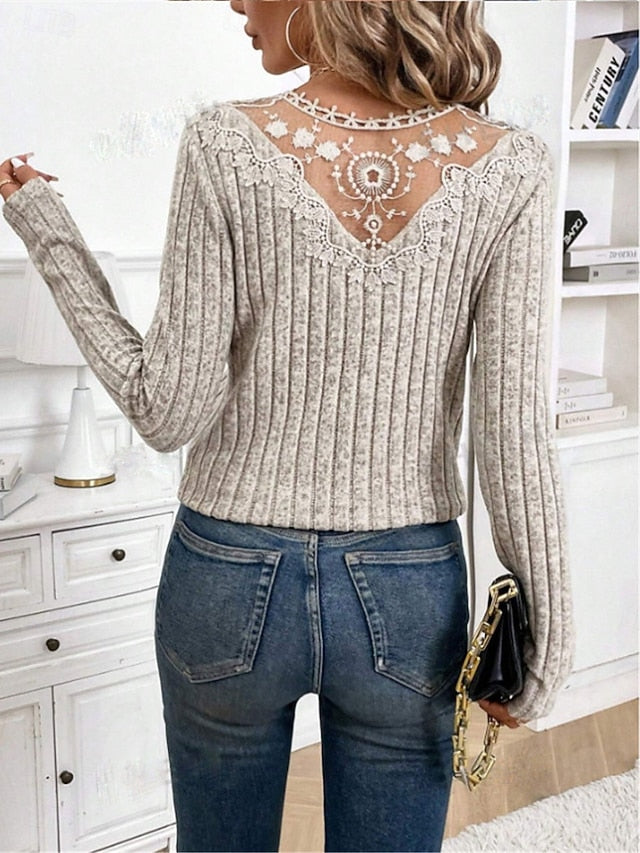 Women's Elegant Lace Tops Eyelet Blouse Fashion Modern