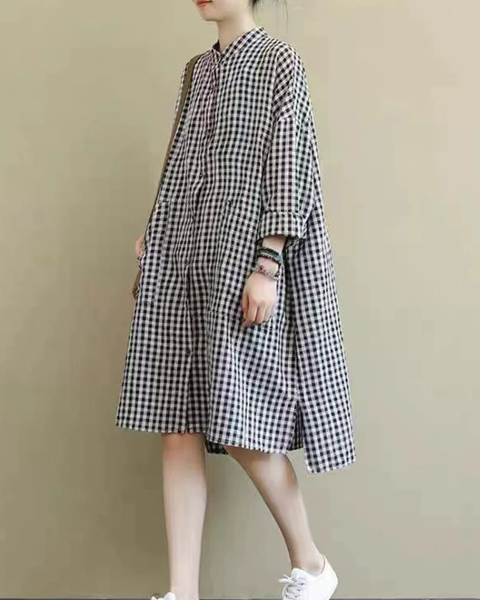 Cotton Black White Plaid Shirts