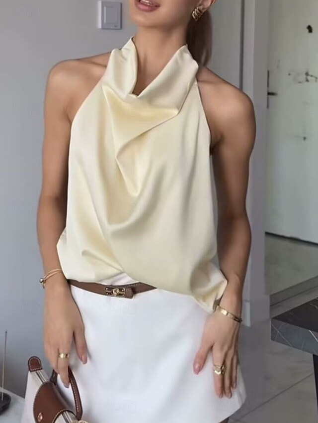 Women's Shirt Satin Shirt Blouse Sleeveless Shirt Plain