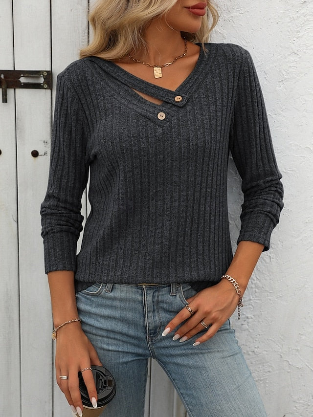 Women's Blouse Buttons Solid Color Stylish Casual Long