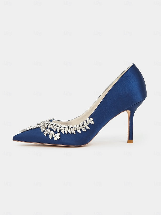 – Satin Women's Stiletto Heels Rhinestone-Embellished