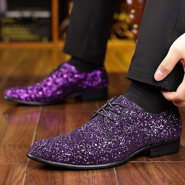 – Lace-up Bold Glitter Shoes Party Statement Purple Men's