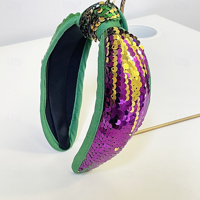 Mardi Gras Headband for Women Glitter Purple Green Yellow Sequin