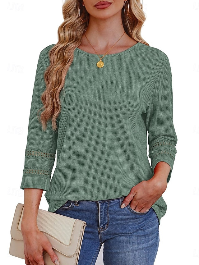 Women's Blouse Lace Patchwork Solid Color Stylish Casual