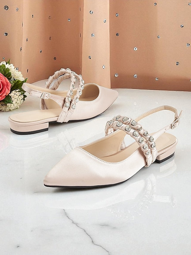 Toe Flats Women's Satin Pointed - Slingback Rhinestone