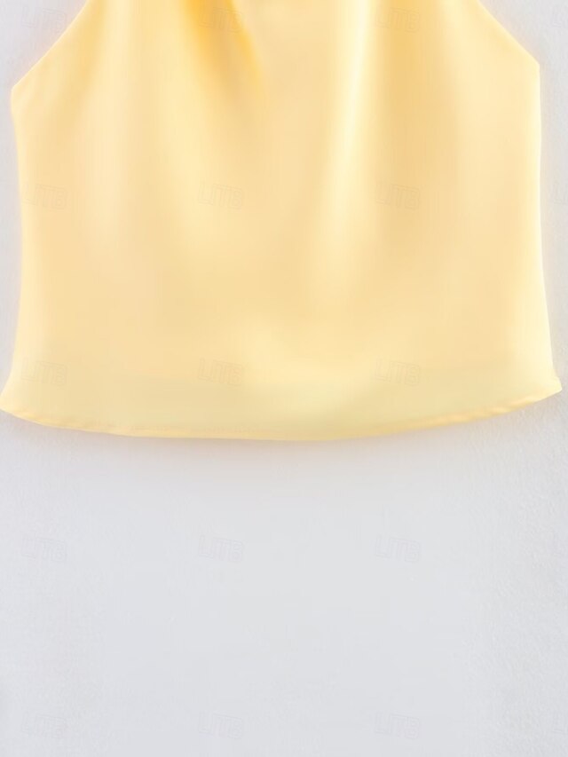 Women's Shirt Satin Shirt Blouse Sleeveless Shirt Plain