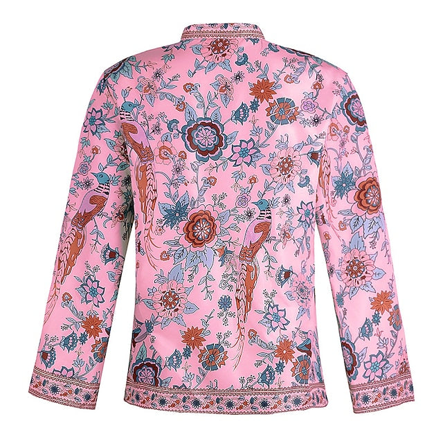 Women's Shirt Blouse Yellow Pink Dusty Rose Graphic Floral