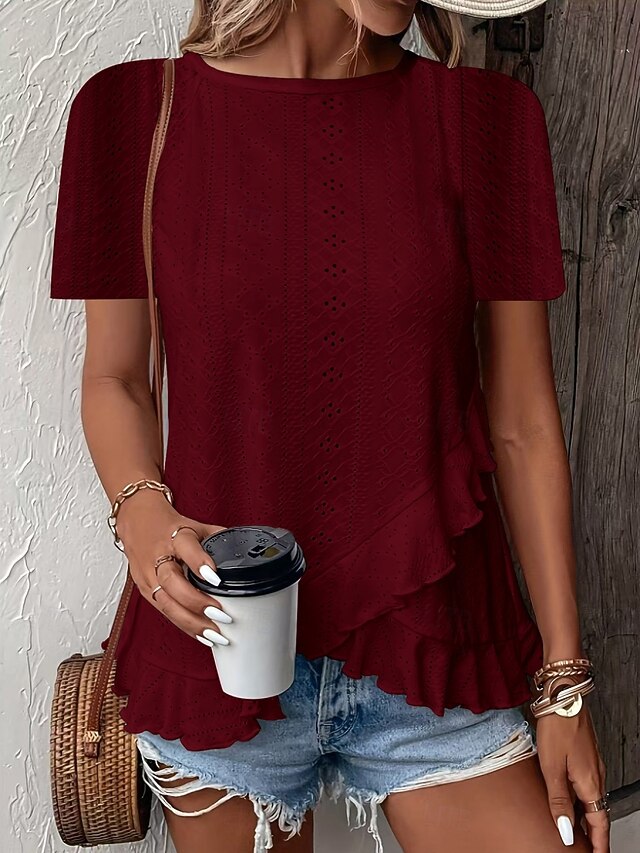 Women's T Shirt Tee Top Embroidered Plain Fashion Stylish