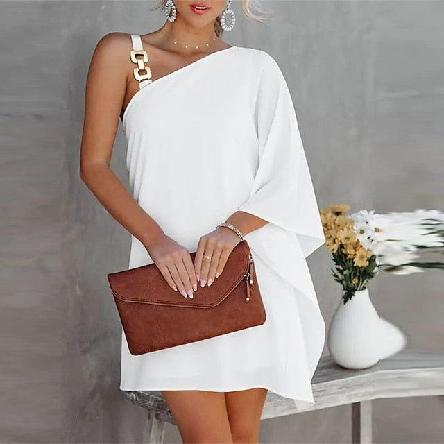 Women's Shift Dress Mini Dress Black White Fuchsia Long
