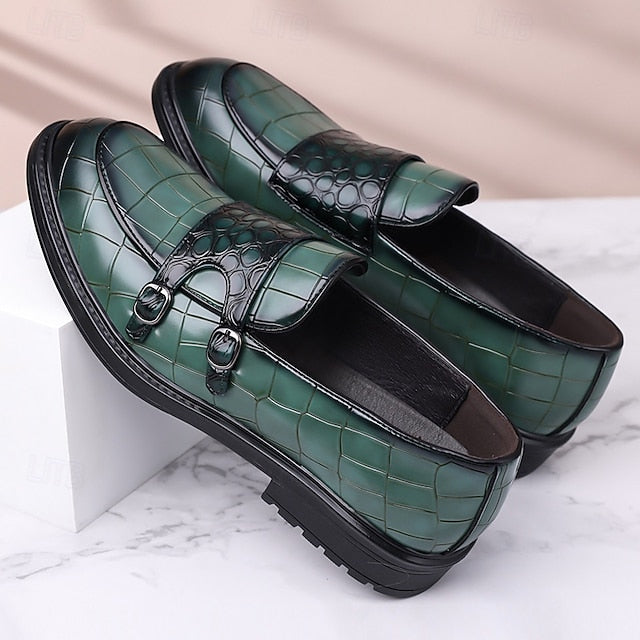 Men's – Leather Loafers Crocodile Brown Pattern with Faux