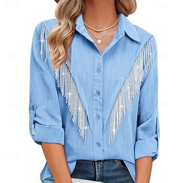 Women's Dress Shirt Button Up Shirt Blouse Glitter Buttons