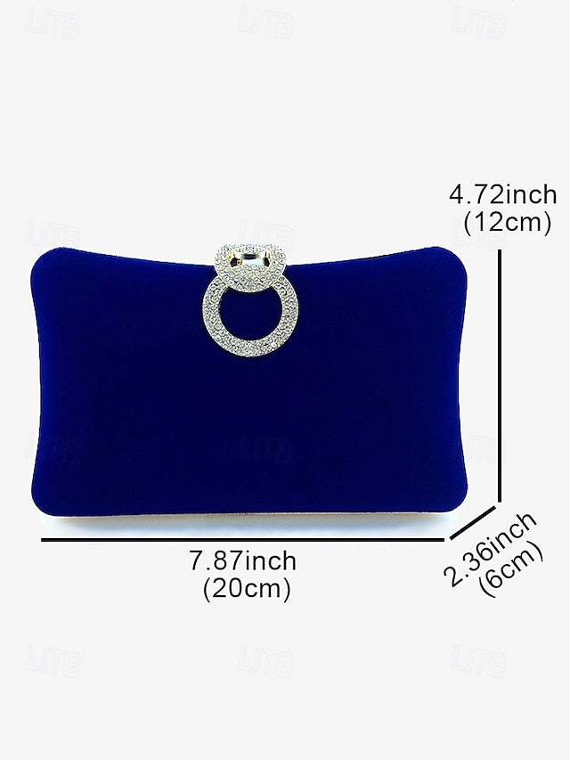 Rhinestone Velvet with Women's Ring Elegant Bag Blue Clutch