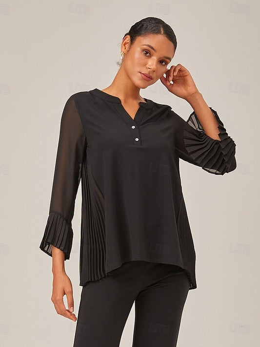 Women's Contrast Design Pleated TENCEL Roma Top Curved Hem