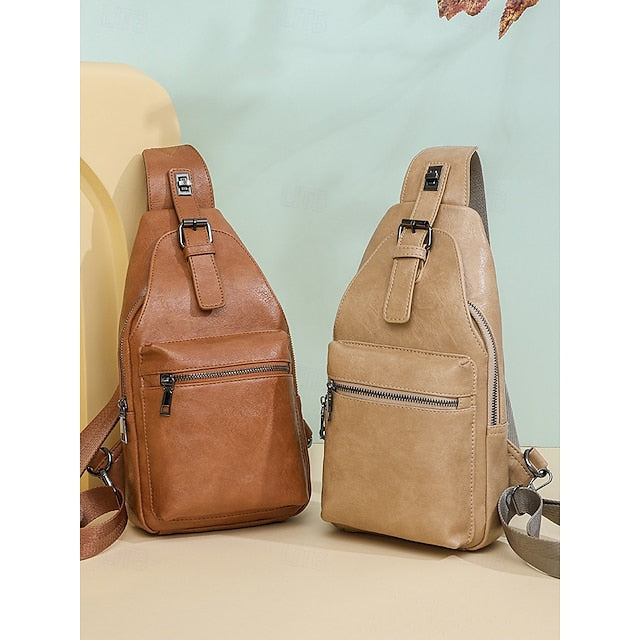 Sac bandoulière en similicuir marron pour femme