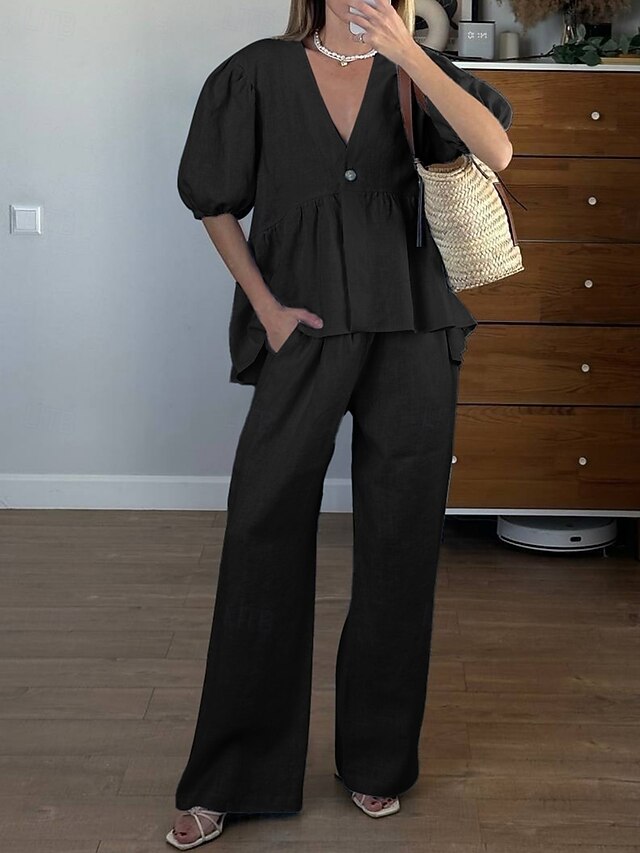 Women's Pants Sets Bolero Top Half Sleeve V Neck Solid