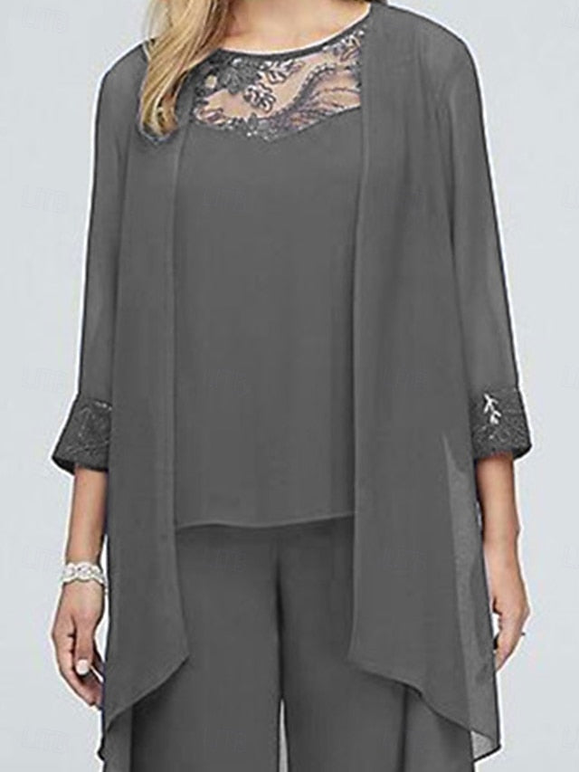 Neck Mother Piece Elegant Crew the Vintage 3 of Dress Bride