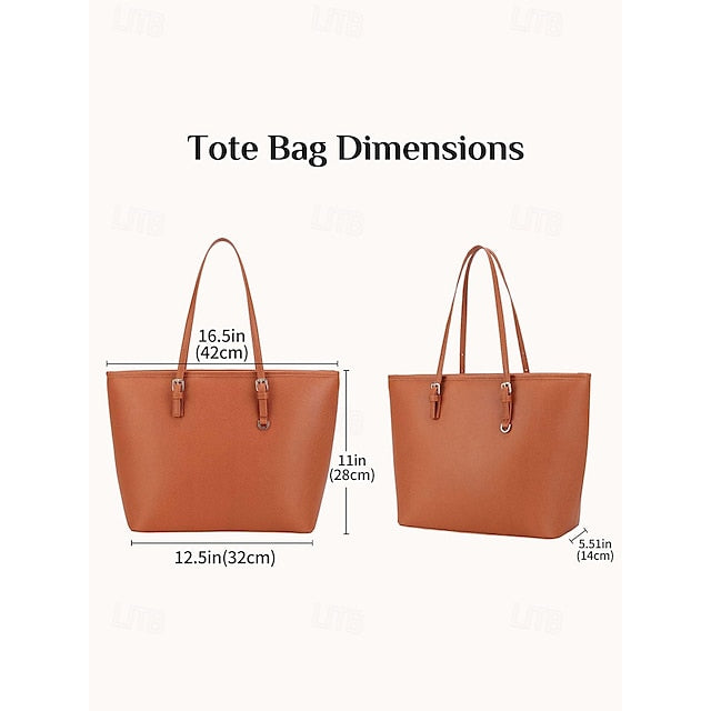Faux Brown Leather Large Bag Classic Women's Tote -
