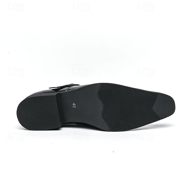 Leather Monk Shoes Men's – Strap Formal Black