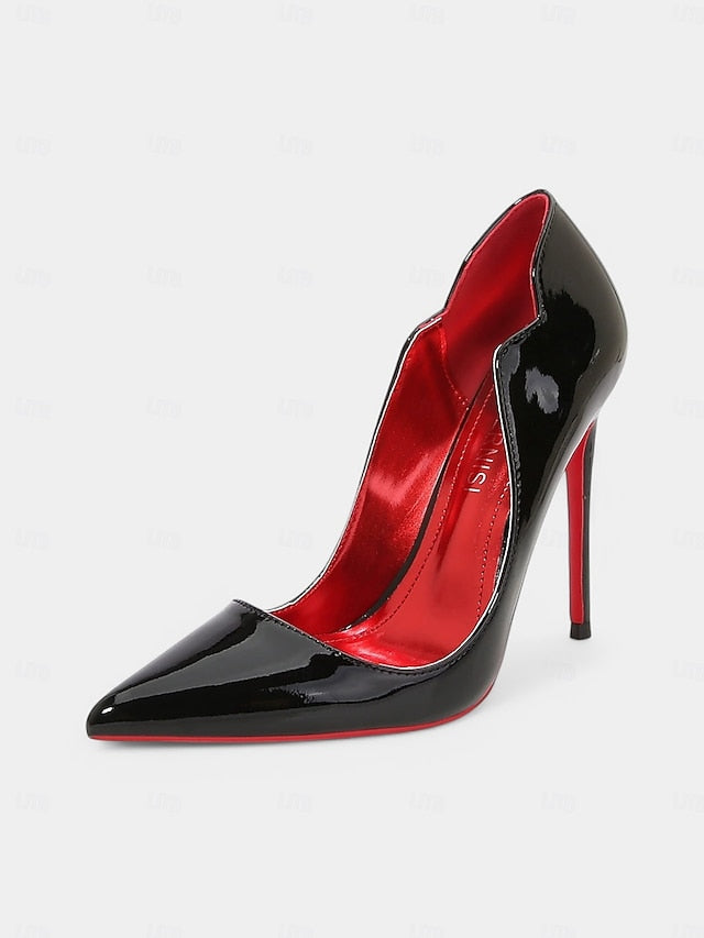 Leather – Toe Red High Heels Pointed Patent Soles Black with