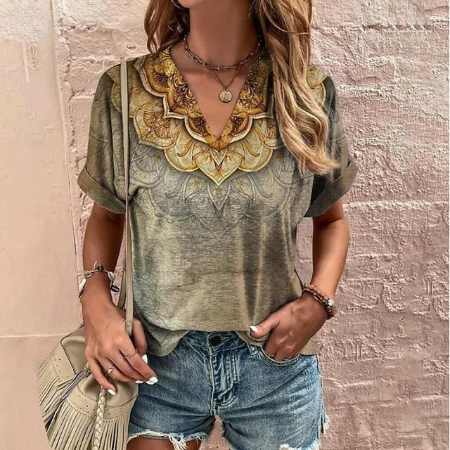 T shirt Tee Women's Black+white+grey Yellow Red Geometic