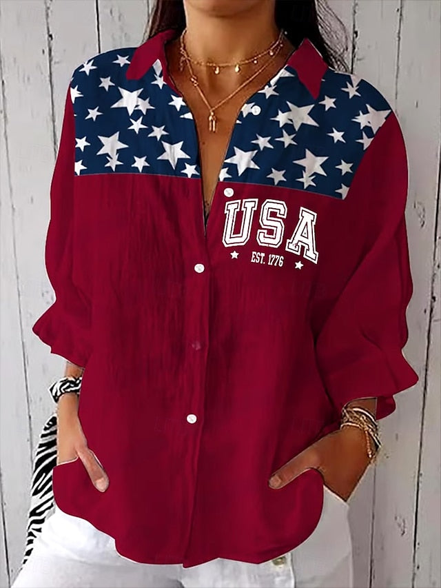American Women's Patriotic Graphic Flag USA Vintage